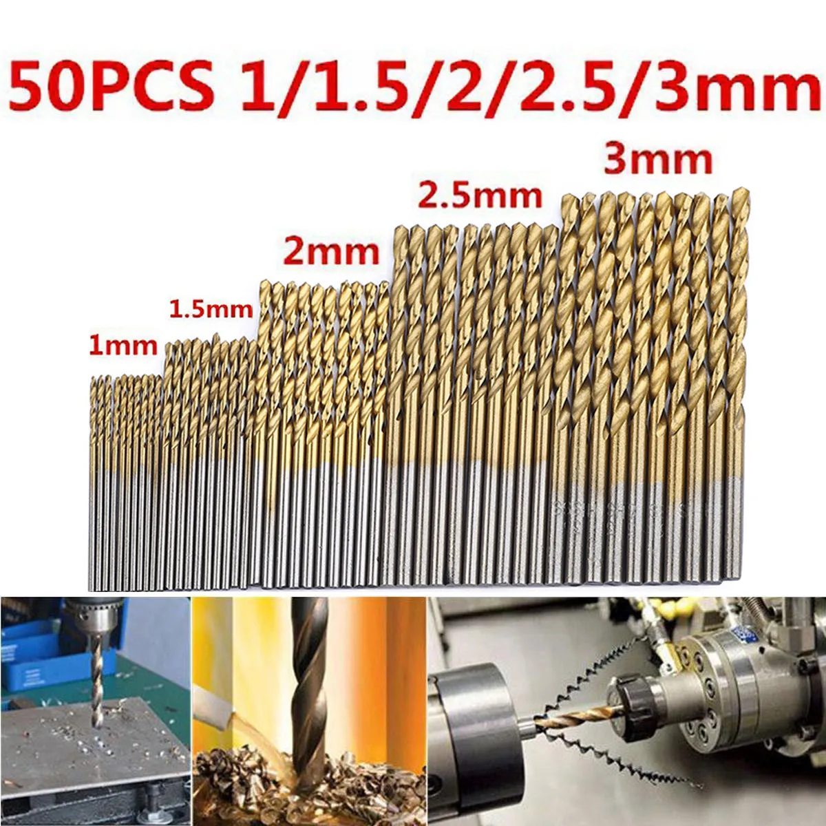50 Pcs Titanium Coated Drill Bit Hss High Speed Steel Set Metal Hole Slotting Twist Tool 1/1.5/2/2.5/3 Mm | Инструменты