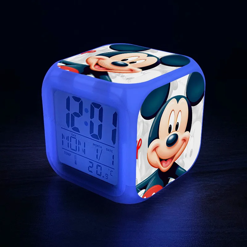 Disney Children LED Digital Alarm Clock Mickey Mouse Minnie Anime Figures PVC Night Light Clock Toys for Girls Christmas Gifts