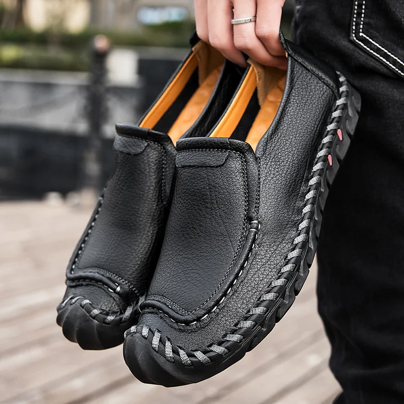 

Мужские лоферсветильник кожаная повседневная обувь, новинка 2021, Мужская Уличная прогулочная обувь, удобные мужские кроссовки, мягкие лофер...