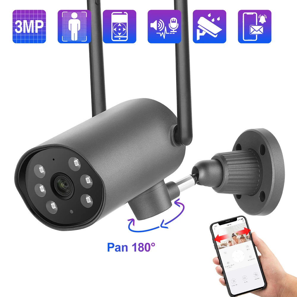 

2022.HD 3MP Wifi IP Camera Outdoor Wireless PT Camera Two-way Audio Record Motion Detection Auto Tracking Remote Access