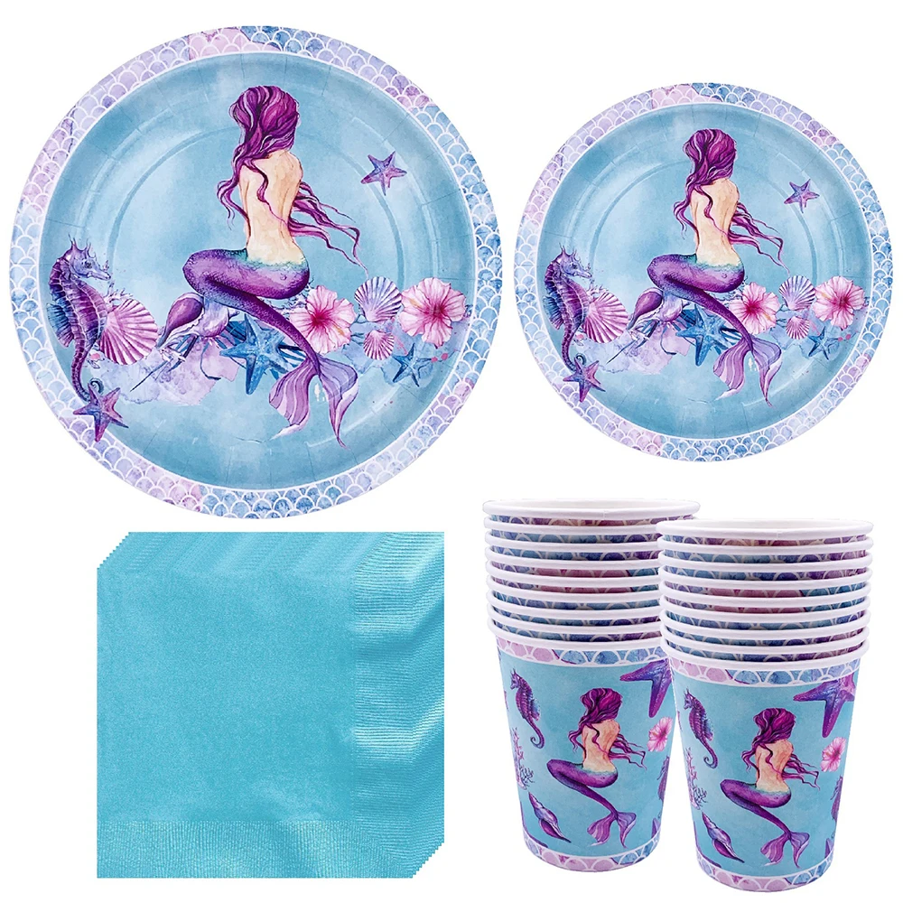 Маленькая Русалка День рождения украшения Дети 1st Одноразовые Партии Посуда