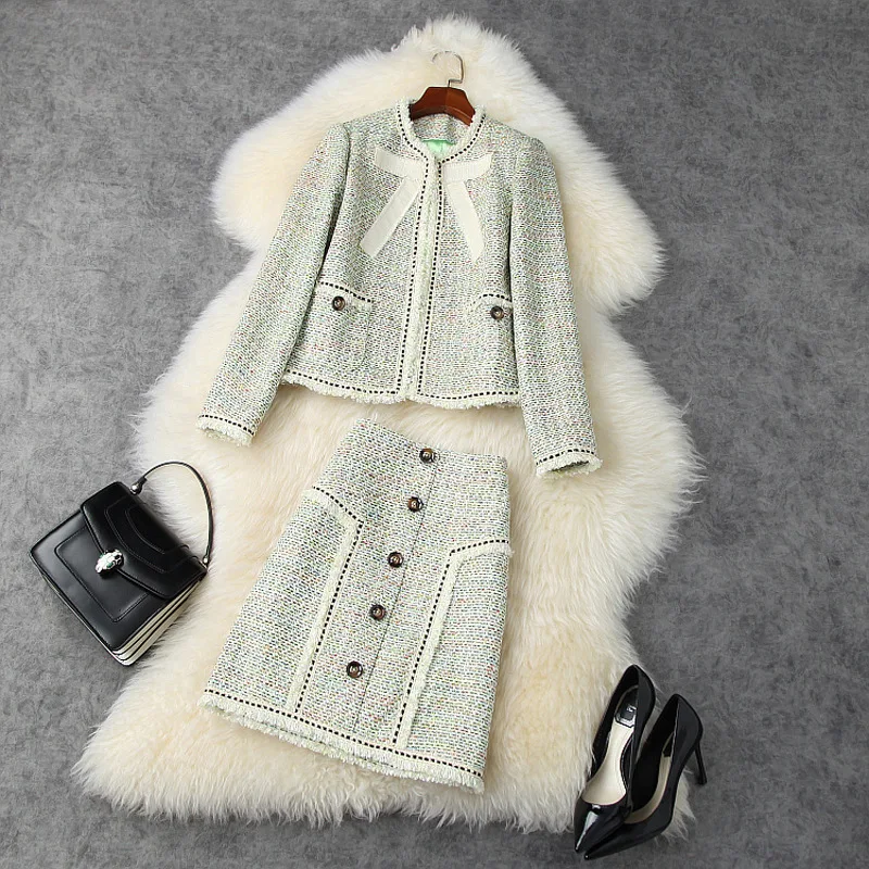 

Новый 2020 на осень-зиму Женская твидовая куртка 2 кармана спереди офис леди куртки верхняя одежда и мини-юбка комплект из двух предметов, комп...