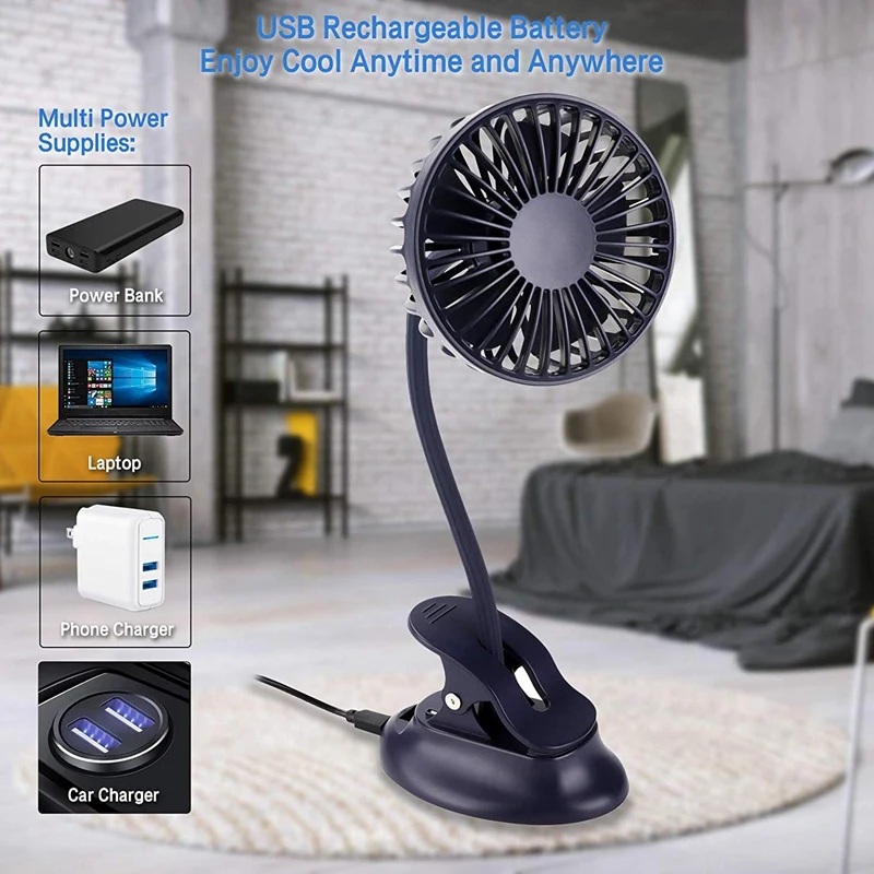 

Portable Mini Clip Stroller Fan,3 Speeds Settings,Flexible Bendable Usb Rechargeable Battery Operated Quiet Desk Fan For Home,Of