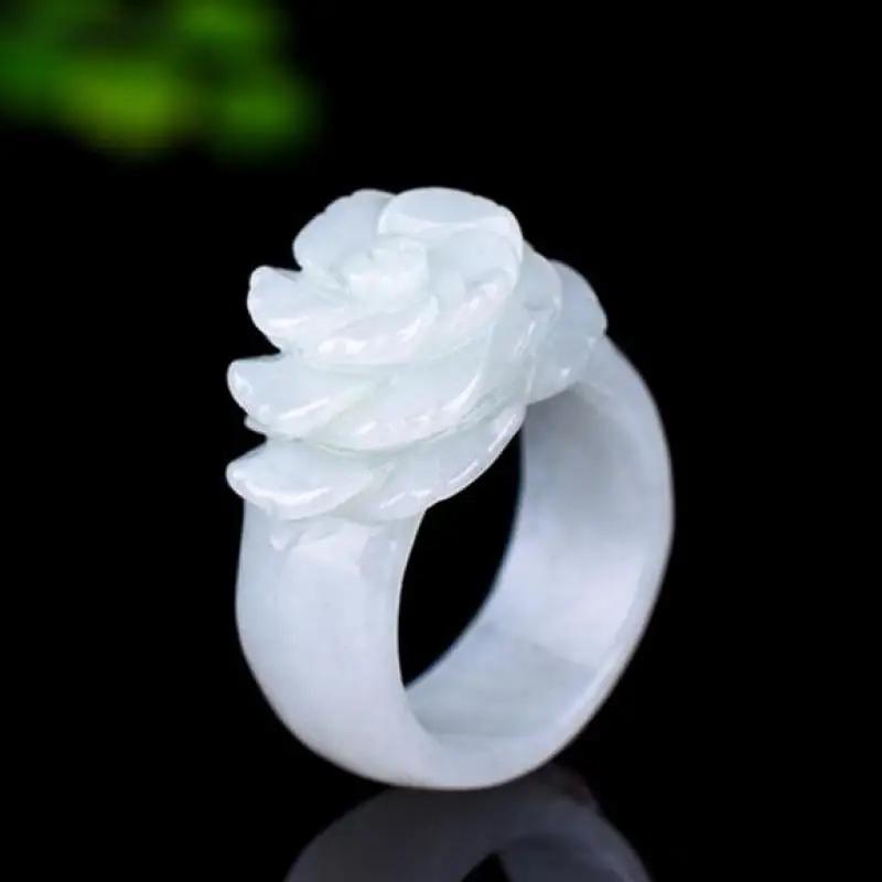 

Natural Jade Flower Ring Women Jewelry Genuine Burma Jades Stone Emerald Rose Ring Real Jadeite Rings For Girlfriend Mom Gifts