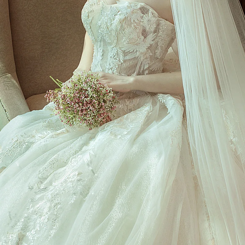 

Luxury Wedding Dress Trendy Princess Fantasy Tube Top Design Simple Bride Beautiful Gorgeous Long Tail Wedding Dress