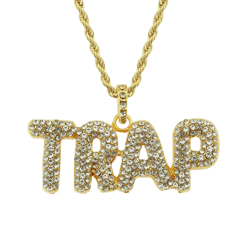 

2021 Fashion Trend European And American Hip Hop Trap Pendant Personalized Diamond Inlaid Letter Men's Accessories Necklace