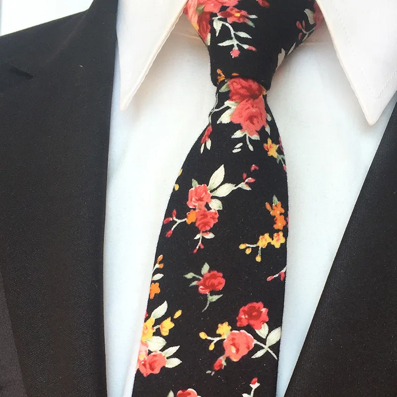 

Sitonjwly Cotton Men's Floral Print Neck Ties for Men Necktie Narrow Skinny Cravate Narrow Flower Neckties Corbatas Custom Logo