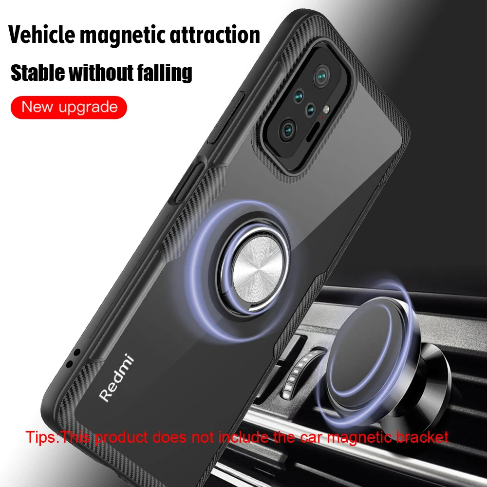 KEYSION Fashion Transparent Shockproof Case For Redmi Note 10 Pro Max 10S Clear Ring Phone Back Cover for Redmi Note 9 Pro 9S 8