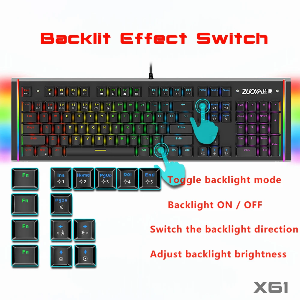 Механическая Проводная клавиатура ZUOYA RGB/Mix с подсветкой Игровая 87/104 защитой от