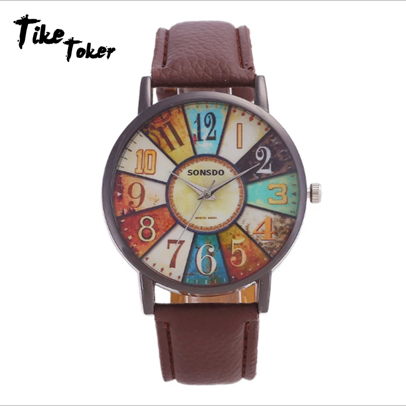 

Tike Toker European and American trend retro Casual watch men and women's personality digital dial stripe pattern table