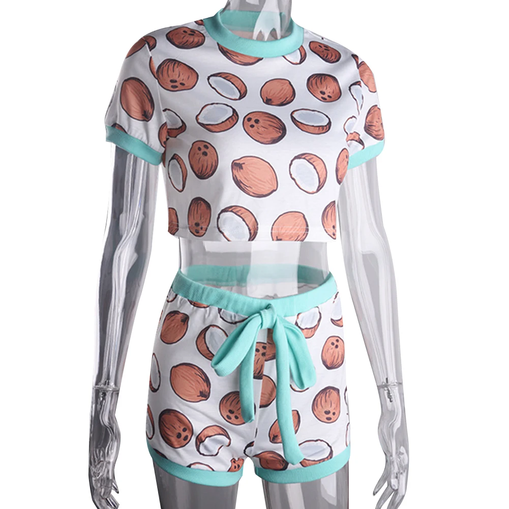 

Women Summer Two Piece Set Short Sleeve Shirt Crop Tops Shorts 2020 Sleepwear Pajama Nightwear Fashion Clothes