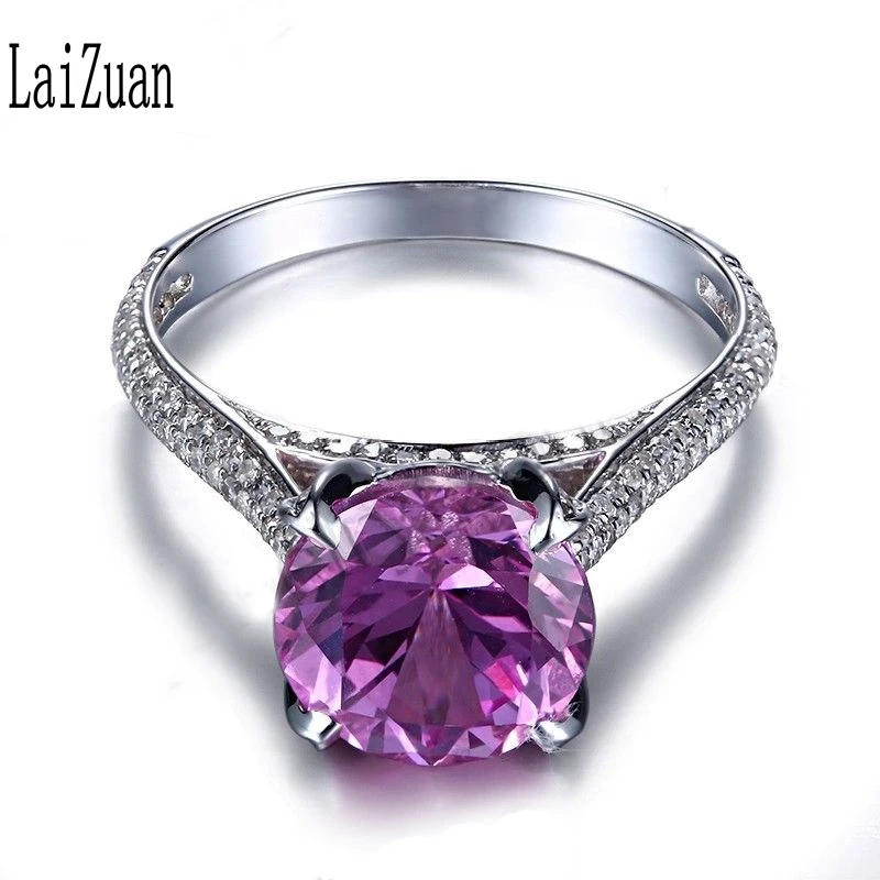 

LaiZuan Настоящее 10 к белое золото сертифицированное круглое 4.3CT кольцо с натуральным розовым топазом и бриллиантом обручальное уникальное ювелирное изделие подарок