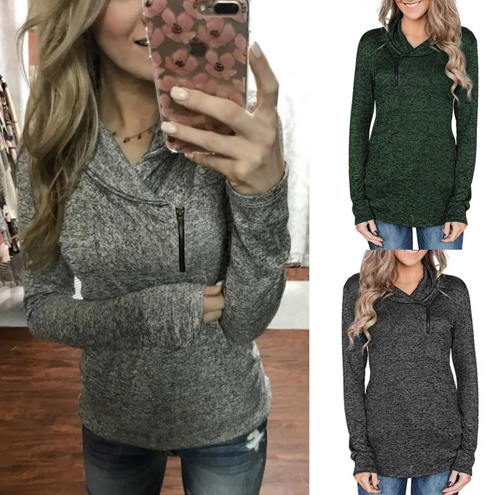 

Осень 2020, новинка, приталенная Женская толстовка с лацканами, свитшот с длинным рукавом и боковой молнией, повседневный Женский пуловер
