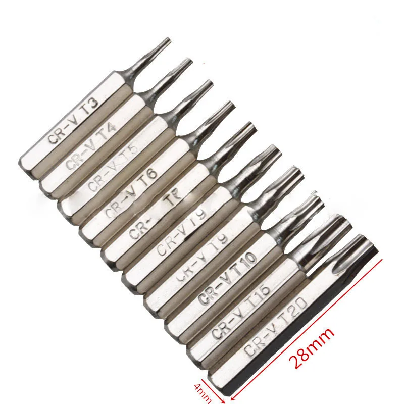 

50mm10Pcs Set Security Tamper Proof Magnetic Screwdriver Drill Bit Screw Driver Bits Hex Torx Flat Head 1/4" Hand Tools