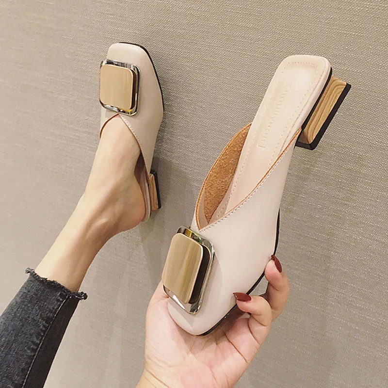 Женские шлепанцы без задника повседневные босоножки на плоской подошве обувь