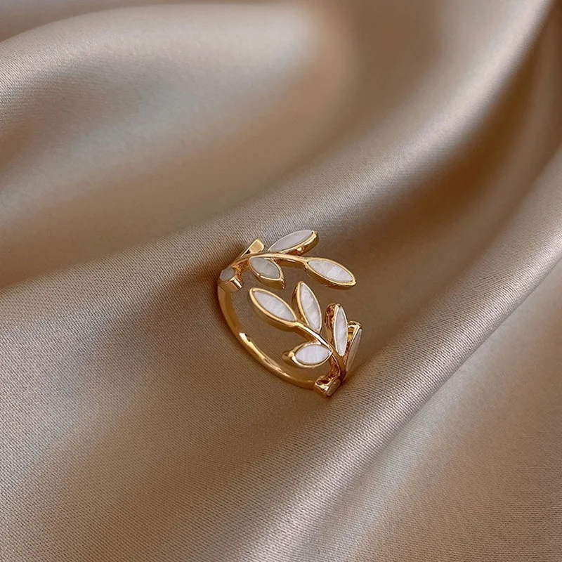 

Gold Color Olive Tree Branch Leaves Open Ring For Women Girl Wedding Rings Adjustable Knuckle Finger Jewelry Xmas