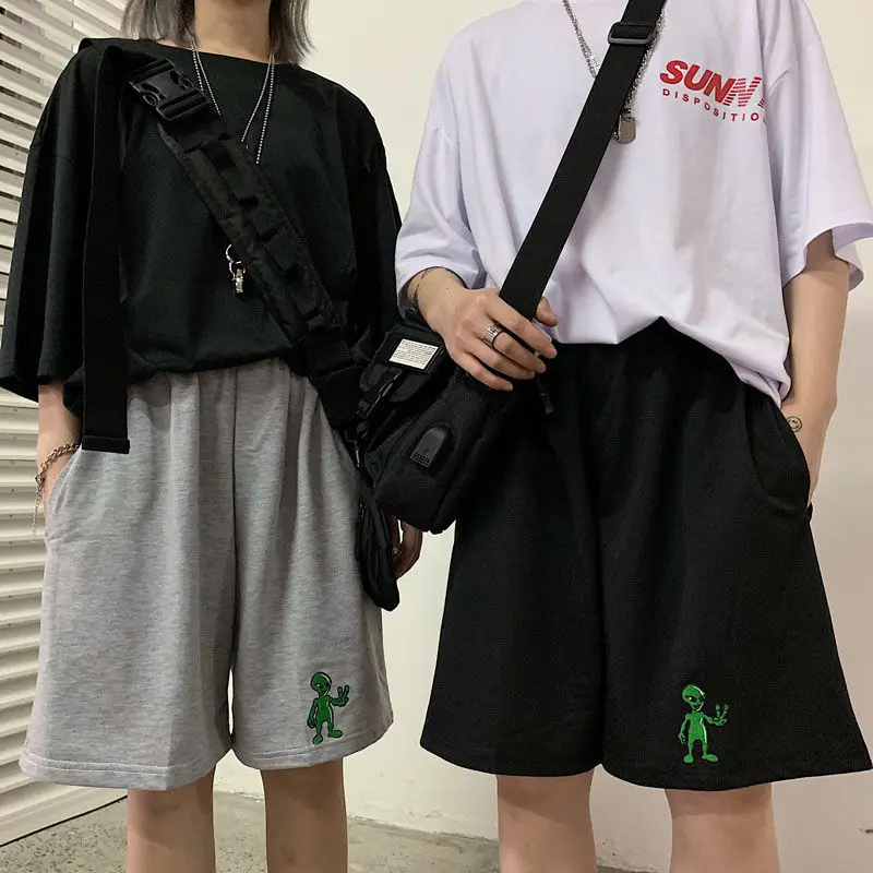 

HOUZHOU Harajuku Women Joggers Shorts Baggy Korean Style Summer Casual Loose Female Jogging Balck Printed Hotpants Plus Size