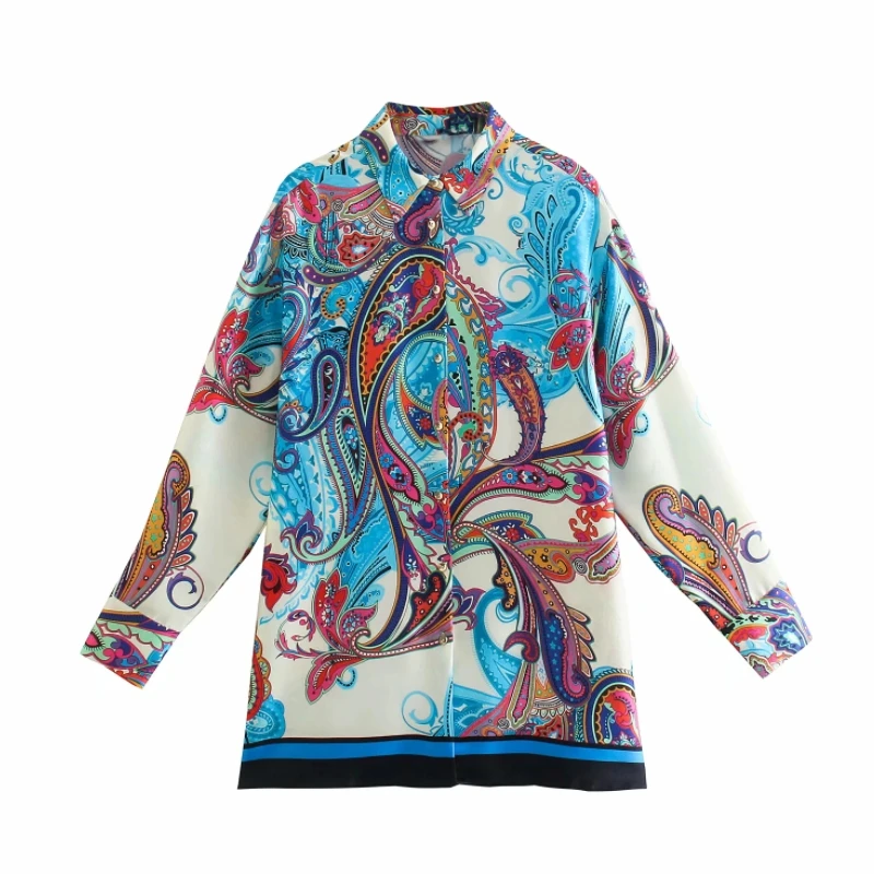 

Hot Sale Women Color Paisley Printing Shirt Female Long Sleeve Blouse Casual Lady Loose Tops Blusas S9512