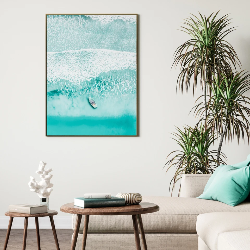 Scandinavian Tropical Landscape Posters Modern Prints Sea Beach Bus Palm Tree Wall Art Canvas Painting Nordic Decoration Picture | Дом и сад