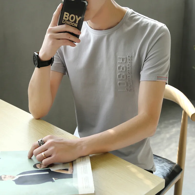 

10250-New summer men's short sleeve t-shirt mulberry silk round neck half sleeve ice silk top