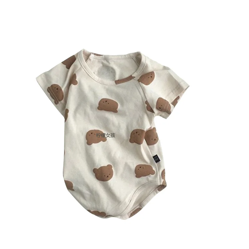 

2021 Spring And Summer Baby Romper Boys And Girls Round Short-Sleeved Cartoon Bear Jumpsuit
