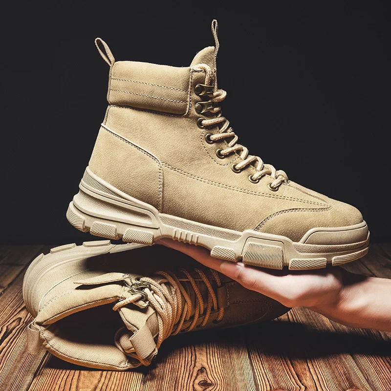 

Men Boots New Leather Waterproof Lace Up Military Boots Men Winter Ankle Lightweight Shoes for Men Winter Casual Non Slip