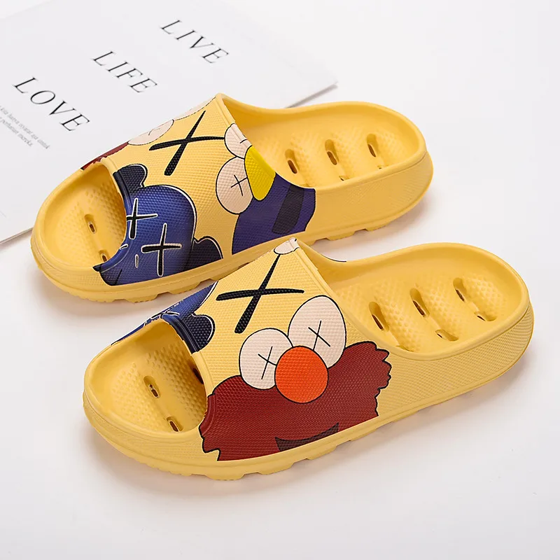 

Шлепанцы мужские с мультяшным принтом, Нескользящие пляжные тапочки с открытой подошвой, удобные тапочки для сада и пары