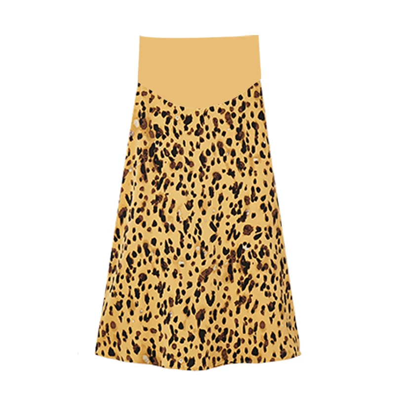

503# Summer Korean Fashion Leopard Printed Chiffon Maternity Skirts Elastic Waist Belly Loose Clothes for Pregnant Women Casual