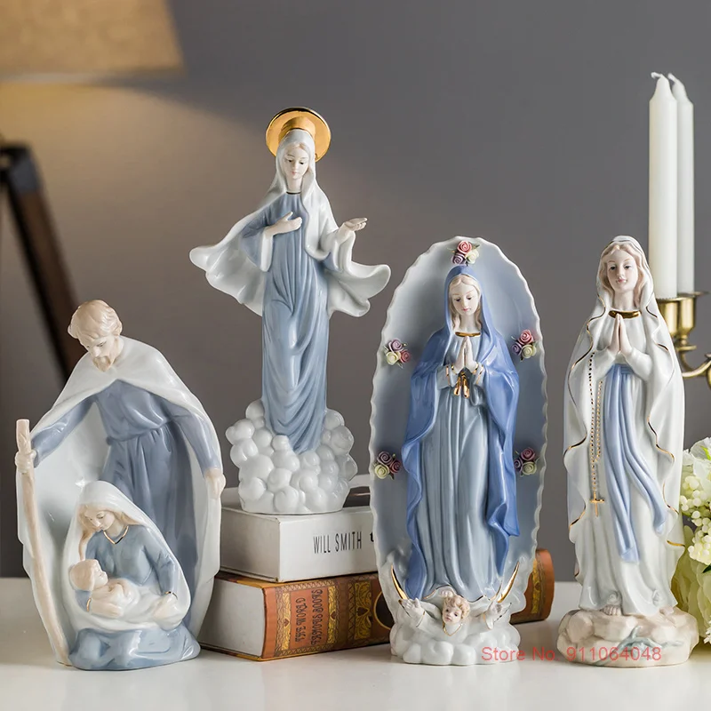 

Ceramic Catholic Figure Miniature Sculpture Gift Box Jesus Virgin Mary Statue Ornaments Home Decor Church Wedding Accessories