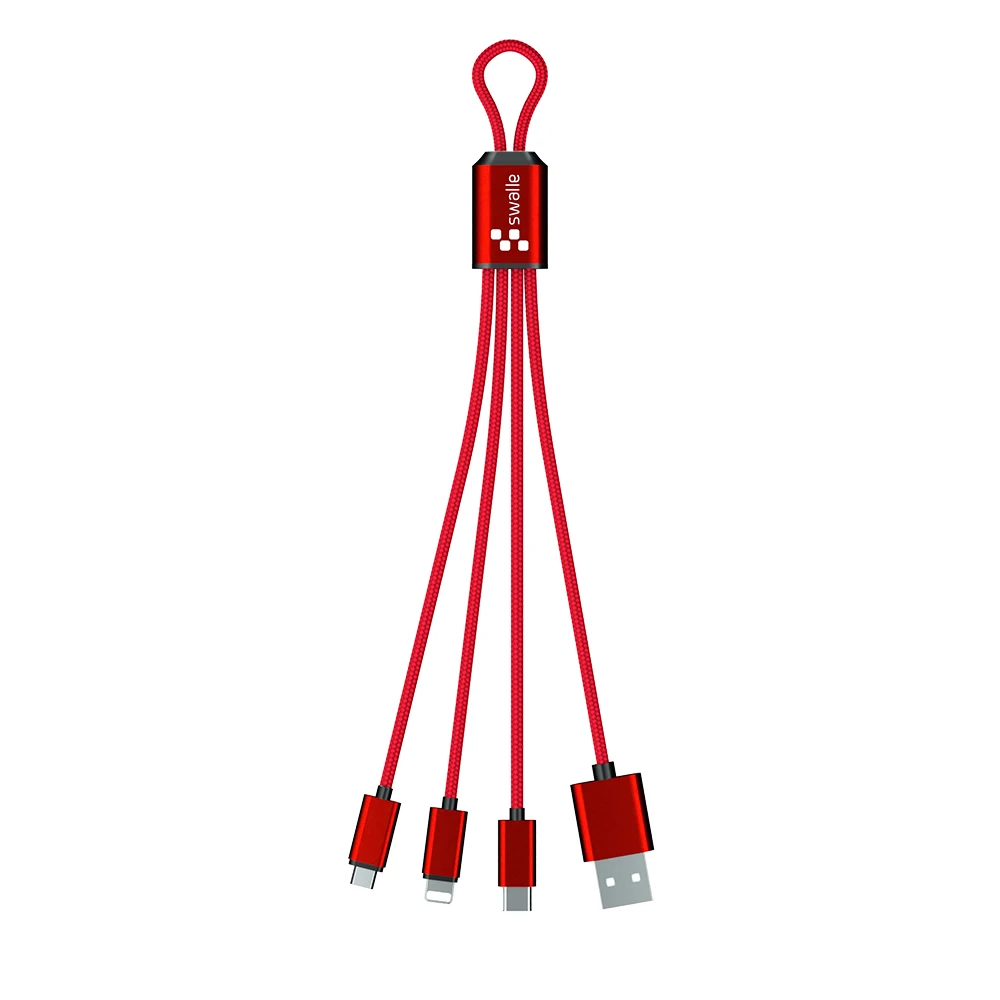 3 in 1 Red Swalle 3 в 1 USB C кабель брелок короткий Micro usb type C мульти зарядное устройство кабель для Xiaomi huawei iPhone Быстрая зарядка - Цвет: 3 in 1 Red
