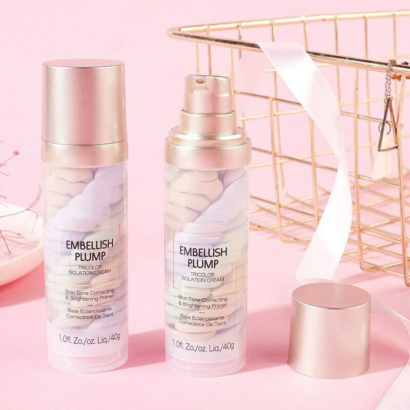 

Rainbow Tricolor Makeup Base Full Coverage Brighten Skin Primer Long Lasting Concealer Cream Liquid Foundation Face Makeup