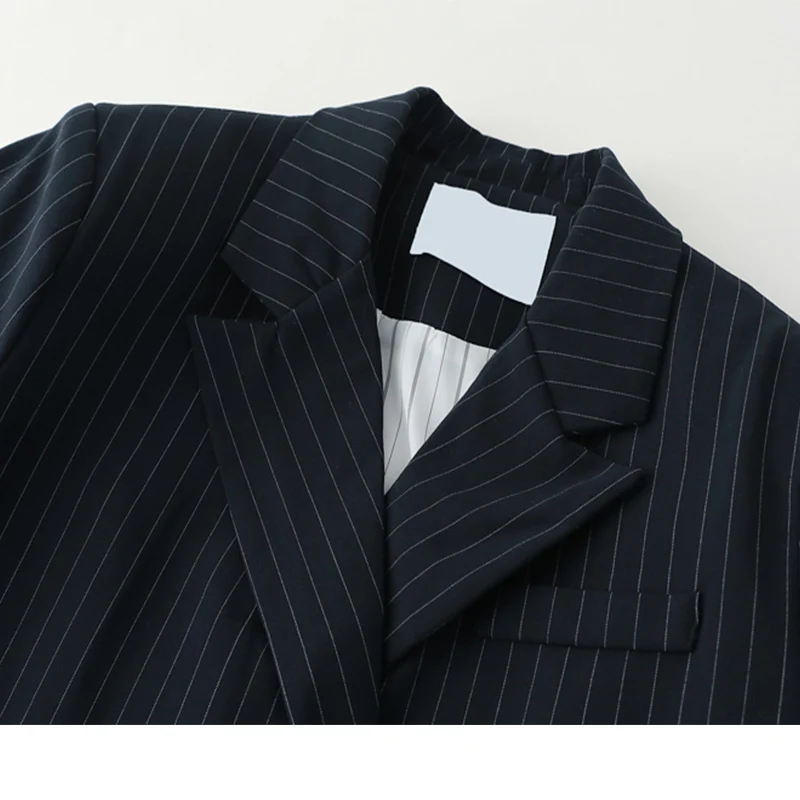 Women's Blazer Fashion New Double-breasted Striped Black Grey Jacket 2021 Autumn Korean Slim Long Sleeve Office Lady Casual Coat |