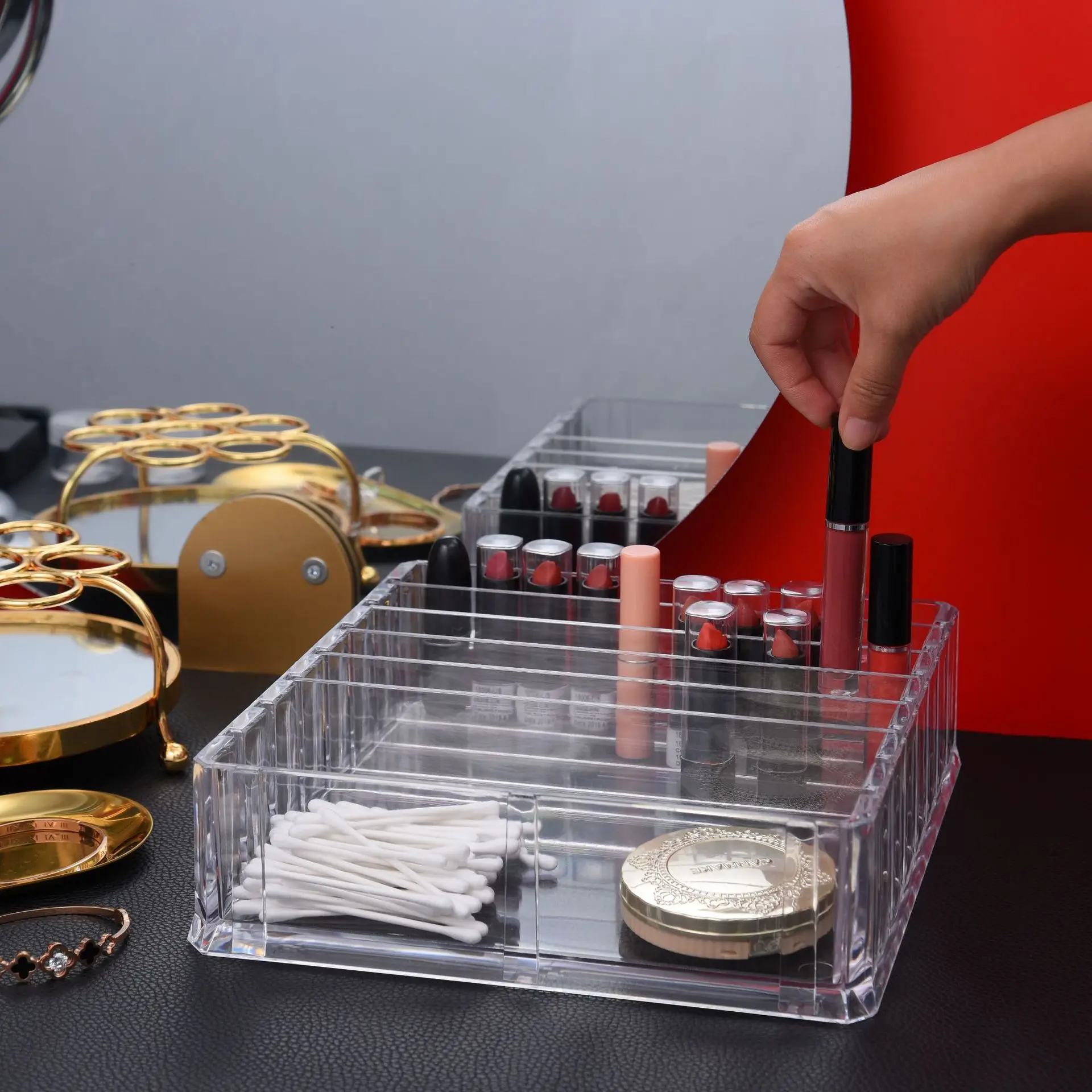 

Clear Acrylic Makeup Organizer CC Cream Storage Box organizador maquillaje Plastic Cosmetic Holder Cabinet Powder Display Box