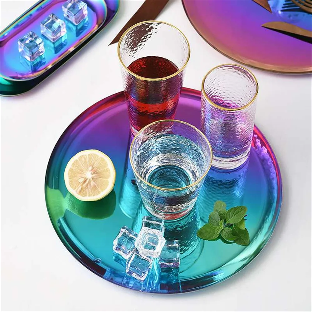 Цветной Овальный металлический поднос для хранения круглый стол десертный