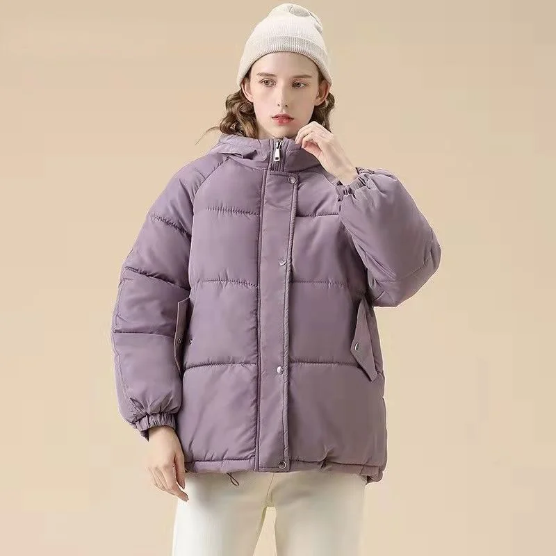 

Winter Coat Women Elegant Hooded Full Sleeve Thick Jacket Casual Fashion Outfit Loose Parkas with Zipper and Button Outwear