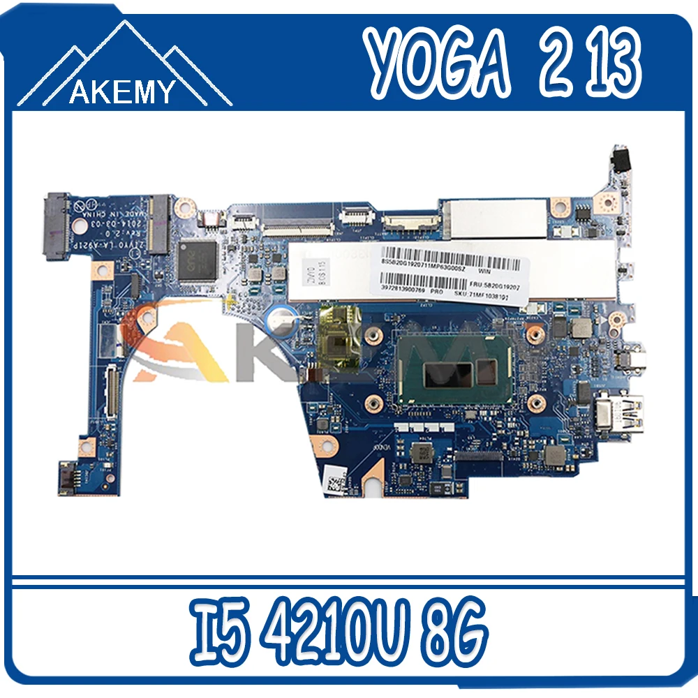 

Akemy For Lenovo YOGA 2 13 Laptop Motherboard ZIVY0 LA-A921P CPU I5 4210U 8G RAM 100% Test Work