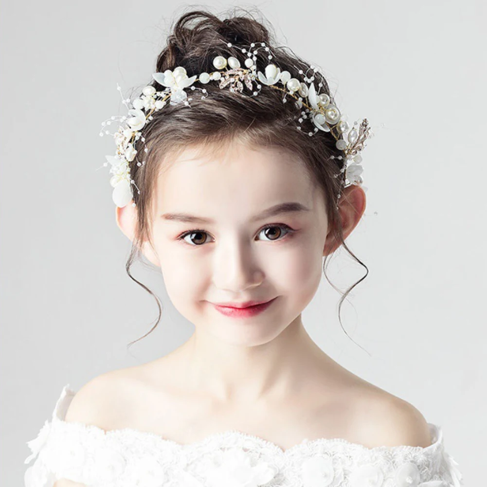 

New Sweet Flowers Pearl Fairy Headband for Girls Tiara Crown Wedding Bridal Princess Headbands Hair Ornament Pearl Accessories