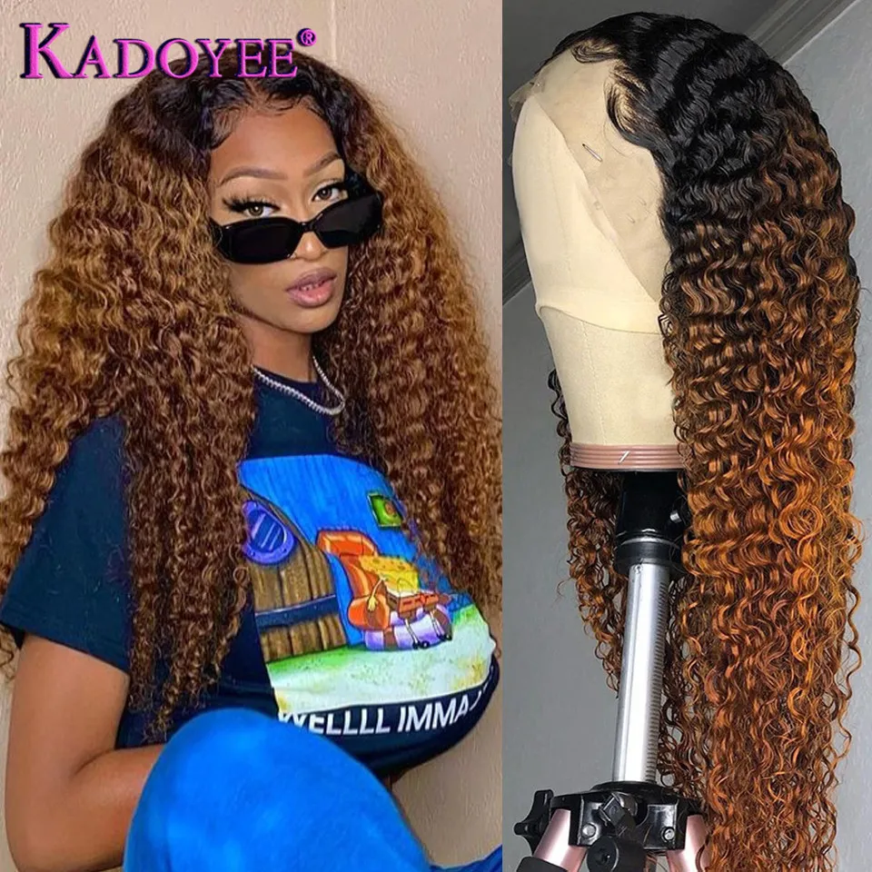 Brown ombre human hair wigs 13*1 curly lace front human hair wigs for black women brazilian lace part bob wigs remy hair 150%