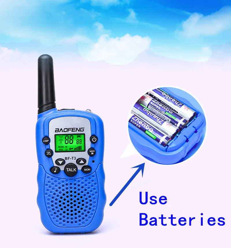 2 pcs baofeng children mini walkie talkie bf t3 5w 1800mah ptt portable ham cb 2 way radio communicator uhf transceiver free global shipping