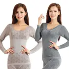 Женское зимнее термобелье, высокая эластичность, круглый вырез, топ, подштанники, пижамный комплект