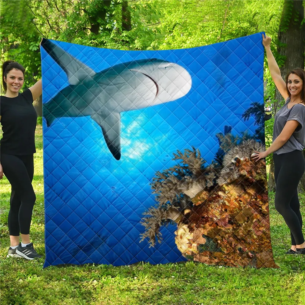 

Undersea Fish Shark Printed Home Sofa Cover Quilt Queen Size Kids Adult Warm Blankets For Beds Soft Sofa Outdoor Camping Quilt