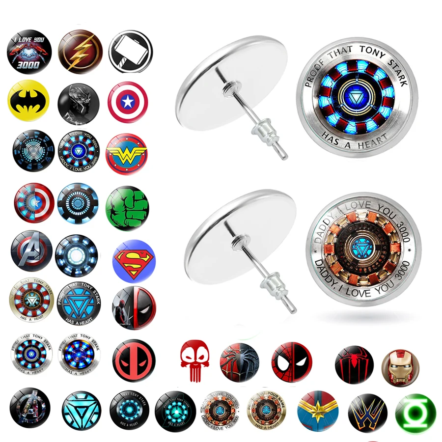 Мстители 4 мультфильм серьги гвоздики Стекло Творческий два половина