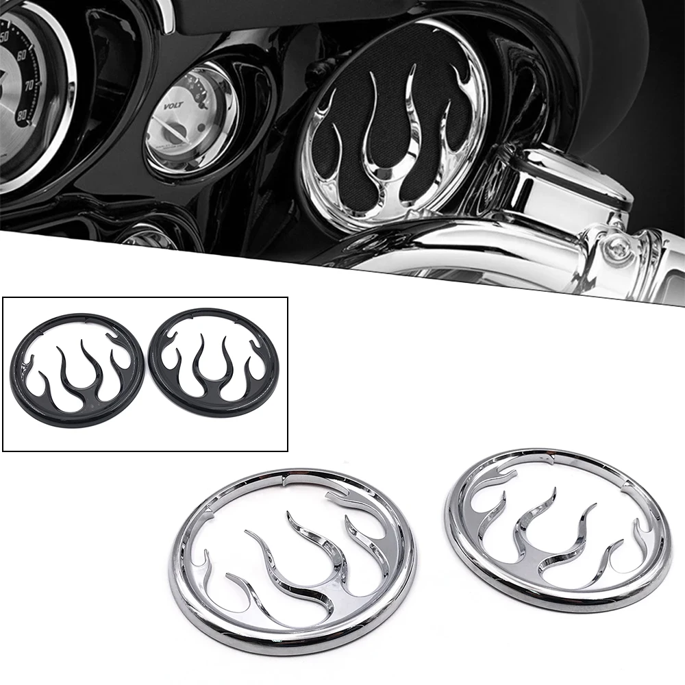 

Left & right Chrome Motorcycle Flame Speaker Grill Accent Trim Cover for Harley Davidson Electra Glide Street Glides Trikes