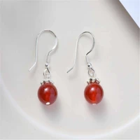 fashion big round red agate 925 silver earrings thanksgiving gift jewelry wedding diy freshwater carnival valentines day
