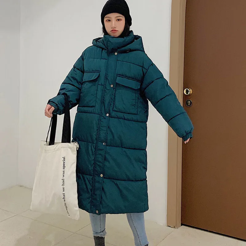 

Ins Tide Down Cotton Woman Long Fund Overknee Cotton-padded Clothes Thickening Winter Loose Coat Bread Serve Cotton-padded