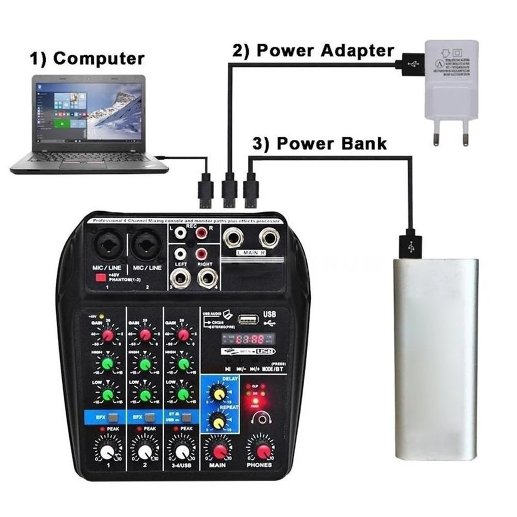 Профессиональная микшерная консоль с USB портом миниатюрный 4 канальный