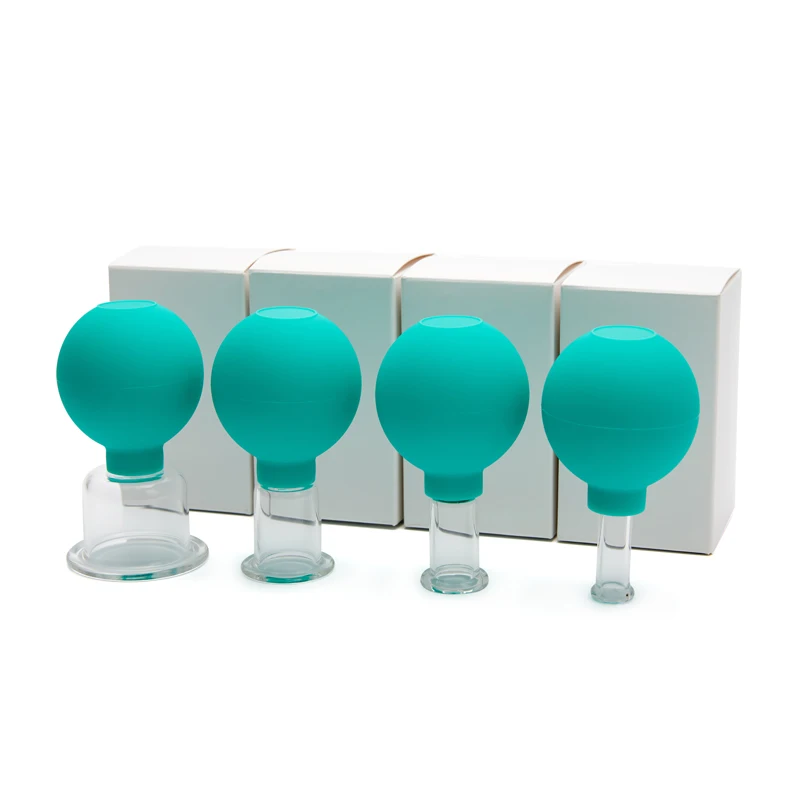 

4Pcs/Set Jars Rubber Vacuum Cupping Set Rubber Head Glass Anti Cellulite Cans Green Suction Cups Face Cupping Chinese Therapy
