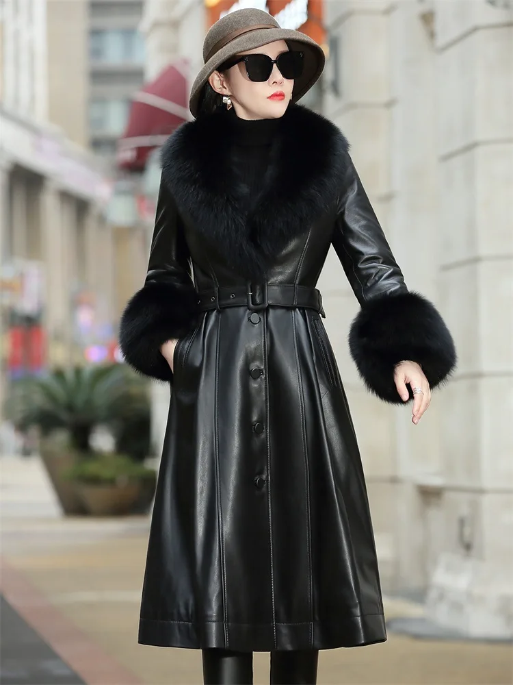 Fox fur leather down jacket women long leather jacket 2021 new style sheep leather down jacket women enlarge