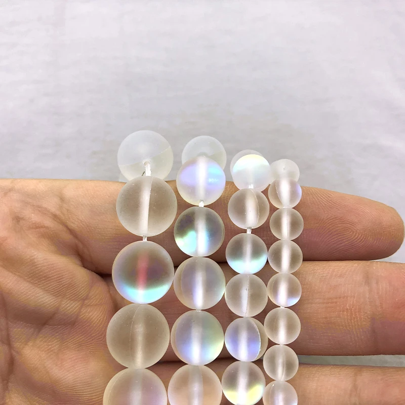 Круглые бусины с белым морозным лунным камнем матовые хрустальные 6 8 10 12 мм