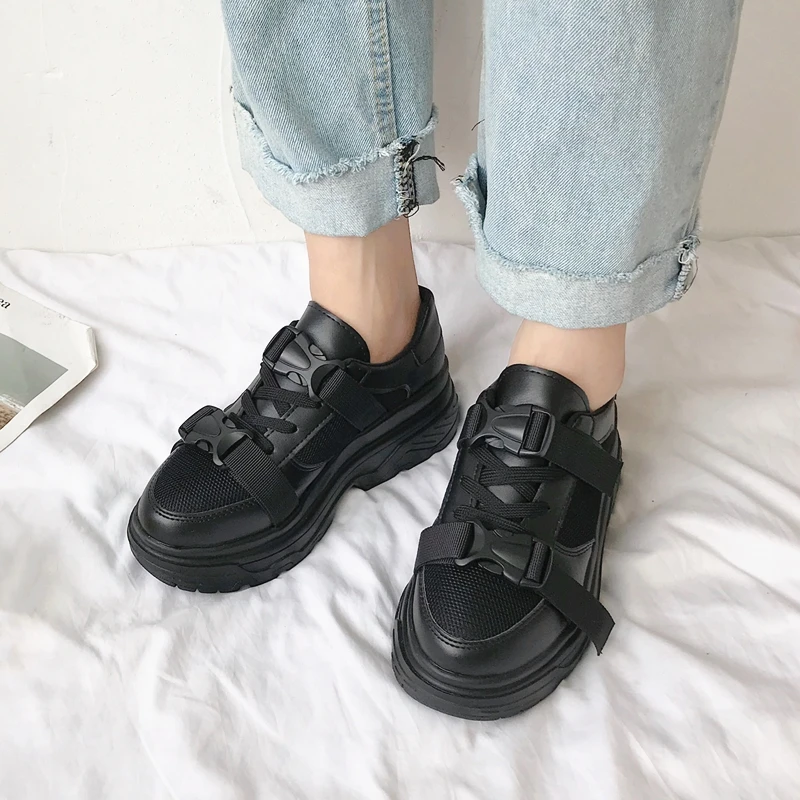 Женские кроссовки на массивном каблуке Модная женская обувь платформе с пряжкой